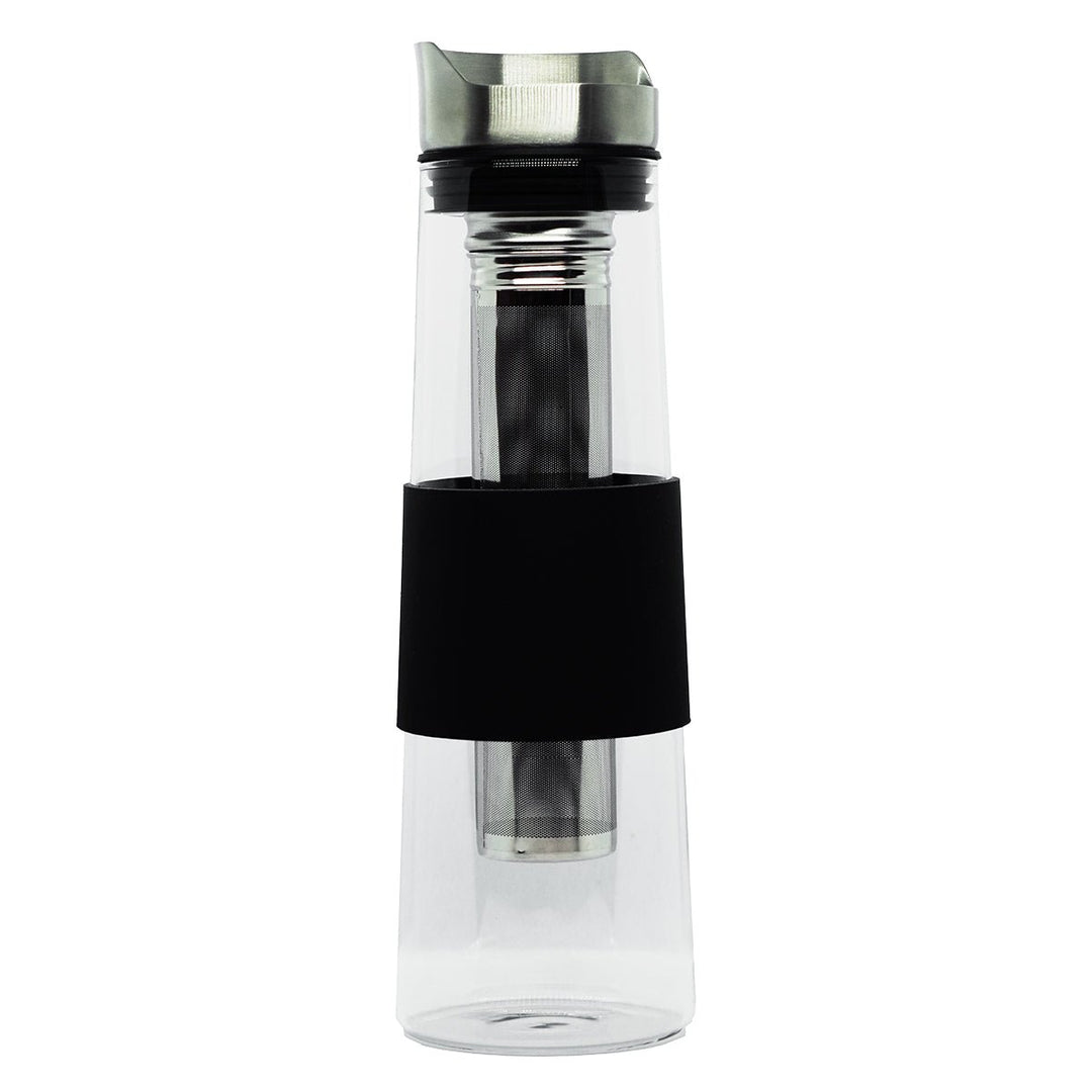 Icy borosilicate glass icedteajug 1100ml with infuser and black silicon sleeve
